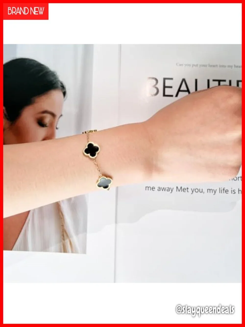 18K Gold Plated Clover Link Bracelet Stainless Steel Lobster Claw